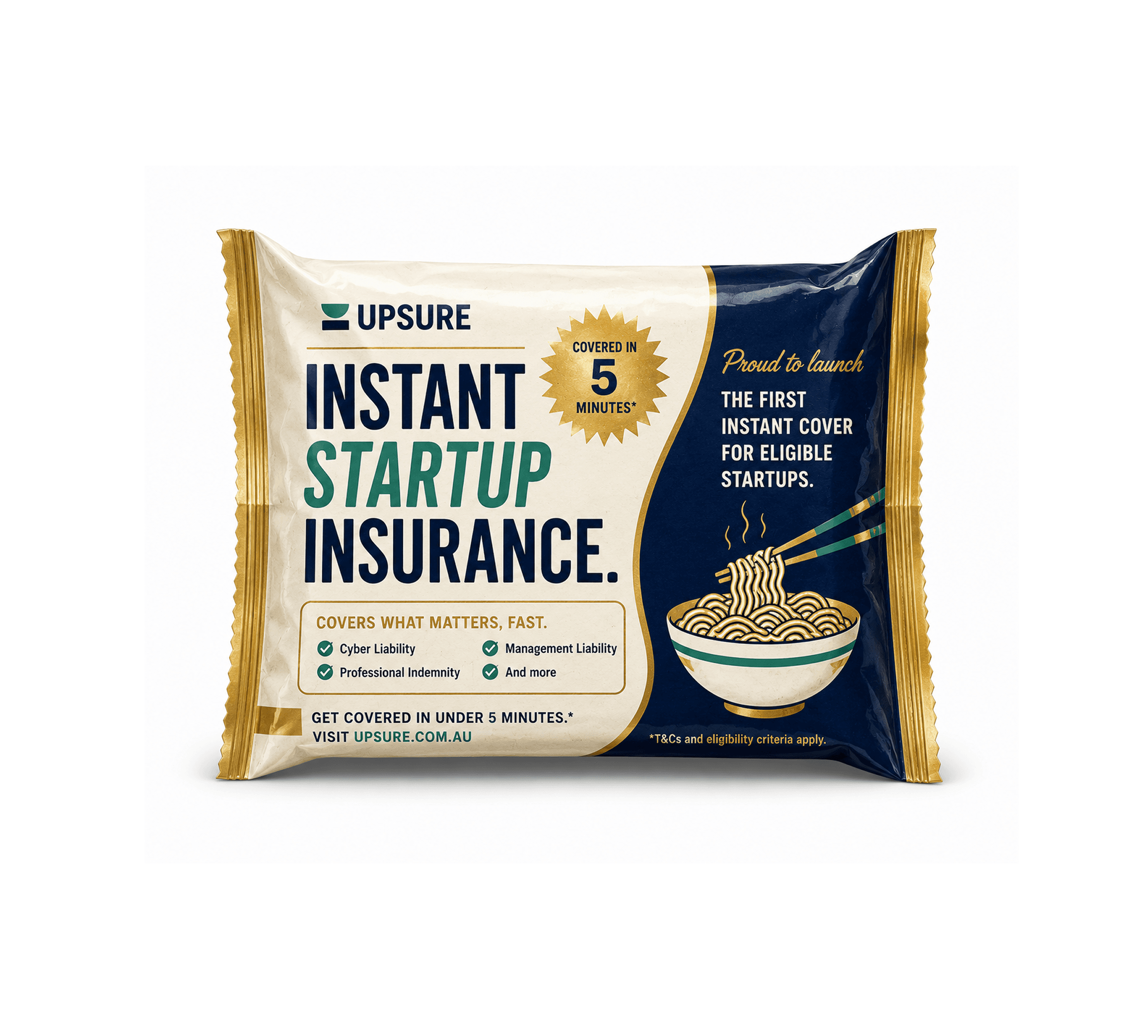 UpSure instant startup insurance launch packaging