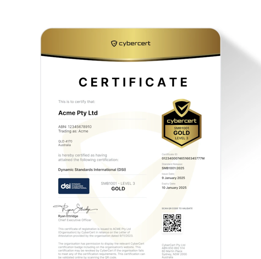 CyberCert Gold certificate example